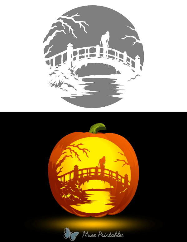 Haunted Bridge Pumpkin Stencil
