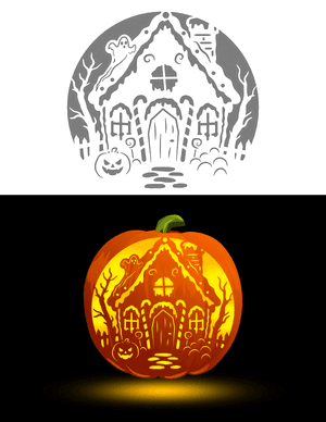 Haunted Gingerbread House Pumpkin Stencil