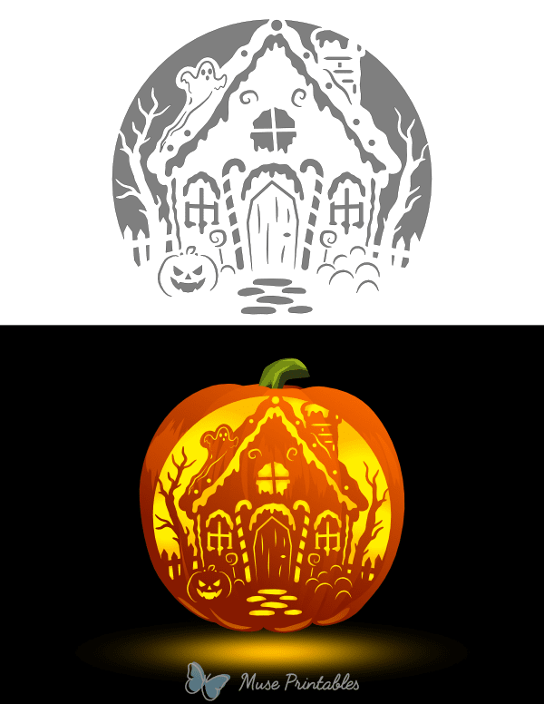Haunted Gingerbread House Pumpkin Stencil