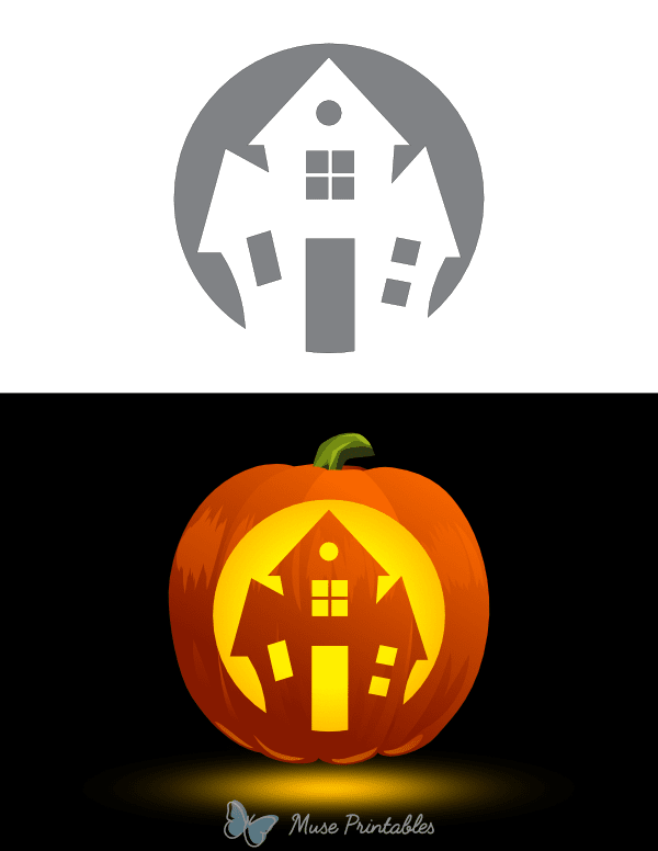 Printable Haunted House Pumpkin Stencil