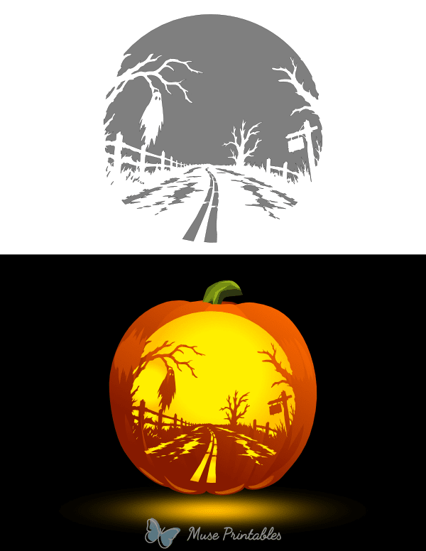 Haunted Road Pumpkin Stencil