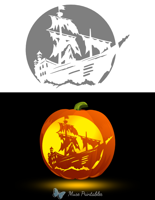 Haunted Ship Pumpkin Stencil
