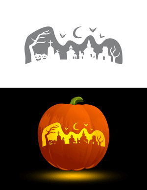 Haunted Village Pumpkin Stencil