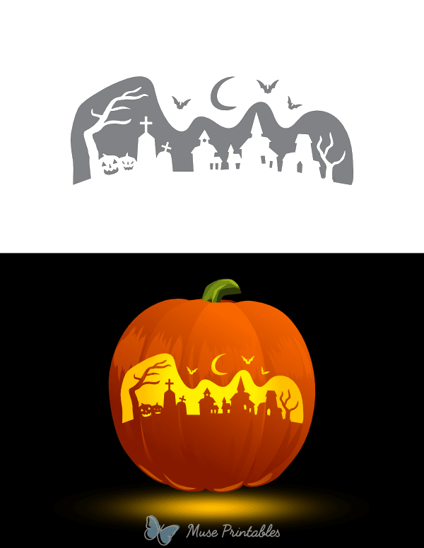 Haunted Village Pumpkin Stencil