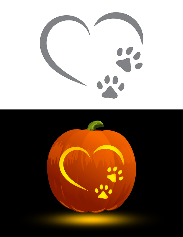 Printable Heart And Paw Prints Pumpkin Stencil