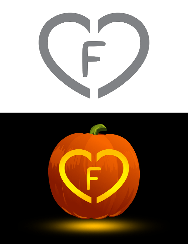 Printable Heart Letter F Pumpkin Stencil