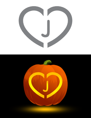 Heart Letter J Pumpkin Stencil