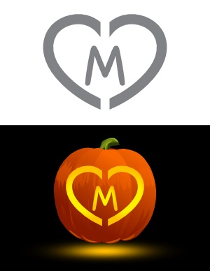 Heart Letter M Pumpkin Stencil