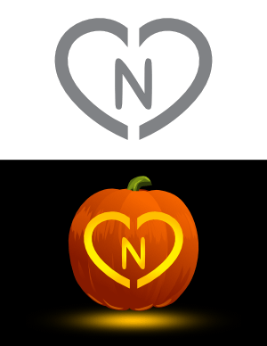 Heart Letter N Pumpkin Stencil