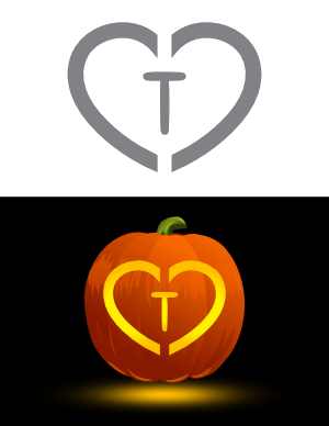 Heart Letter T Pumpkin Stencil