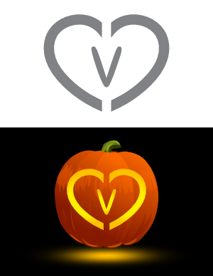 Heart Letter V Pumpkin Stencil