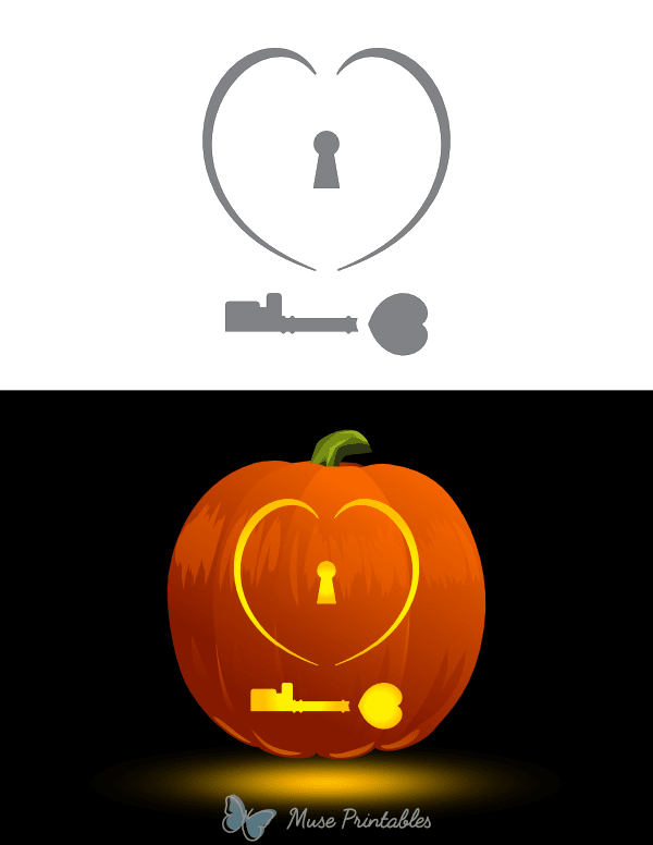 Heart Lock and Key Pumpkin Stencil