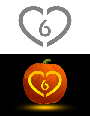 Heart Number 6 Pumpkin Stencil