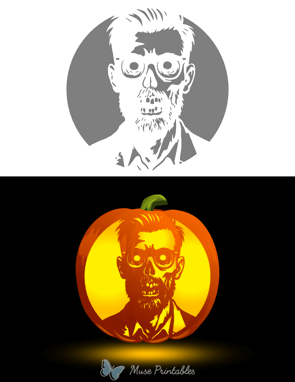 Hipster Zombie Pumpkin Stencil