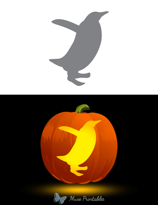 Hopping Penguin Outline Pumpkin Stencil