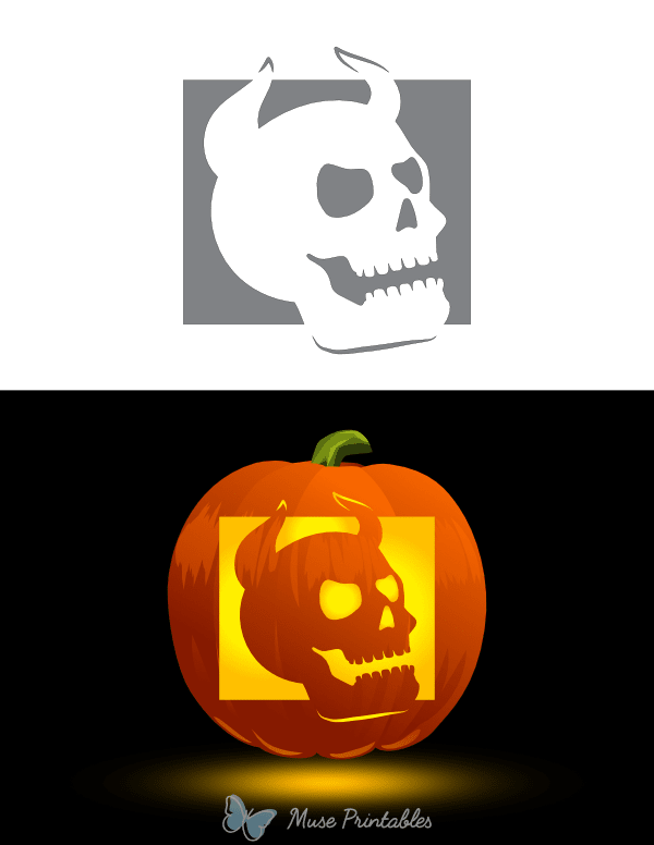 Horned Human Skull Pumpkin Stencil