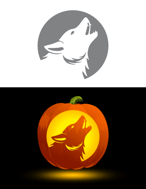 Howling Wolf and Full Moon Pumpkin Stencil
