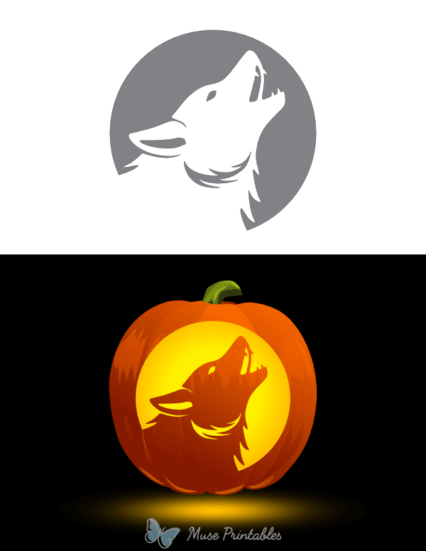 Printable Howling Wolf And Full Moon Pumpkin Stencil