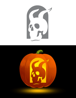 Human Skull With Devil Horns Pumpkin Stencil