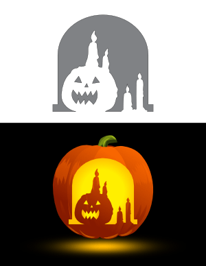 Jack-o'-lantern and Candles Pumpkin Stencil