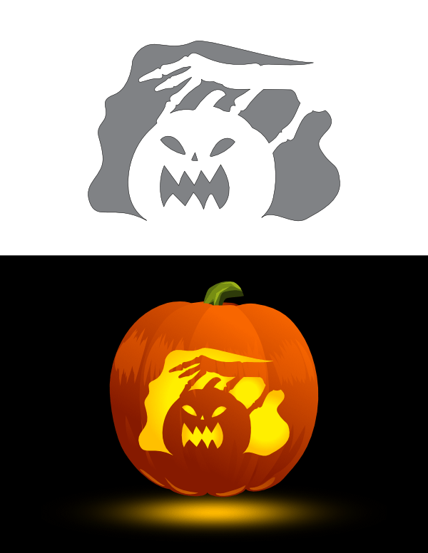 printable-jack-o-lantern-and-skeleton-hand-pumpkin-stencil