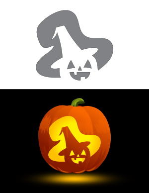 Jack-o'-lantern Wearing Witch Hat Pumpkin Stencil