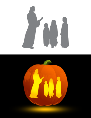 Jesus Talking To Children Pumpkin Stencil