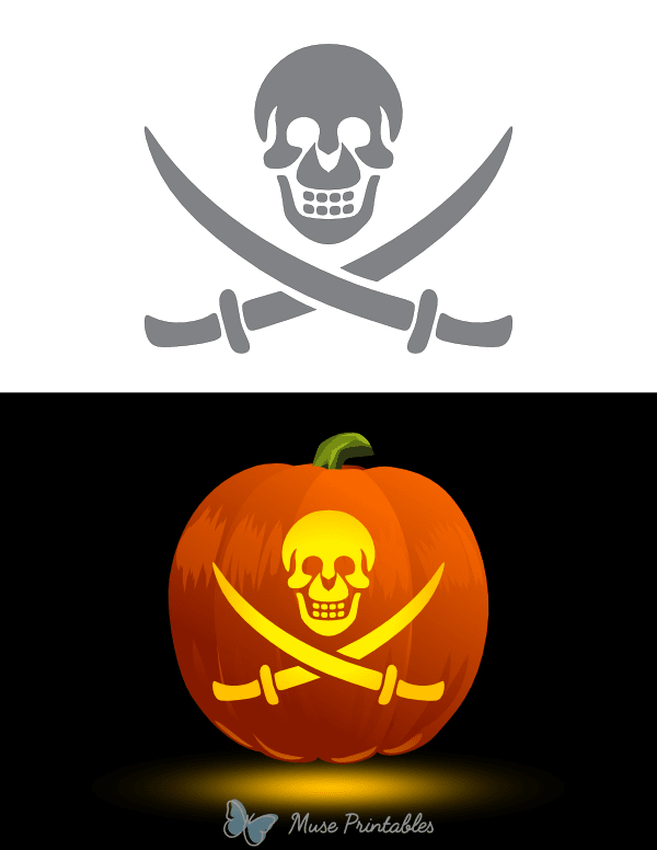 Printable Jolly Roger With Crossed Swords Pumpkin Stencil