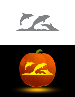 Jumping Dolphins and Ocean Wave Pumpkin Stencil