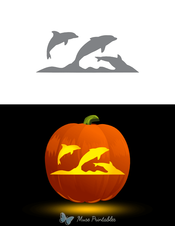 Jumping Dolphins and Ocean Wave Pumpkin Stencil