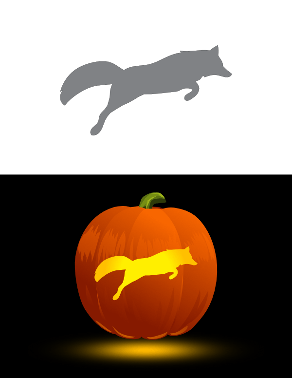 Printable Jumping Fox Pumpkin Stencil