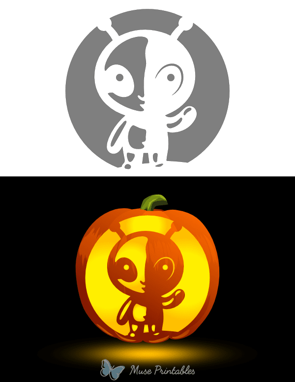 Kawaii Alien Pumpkin Stencil