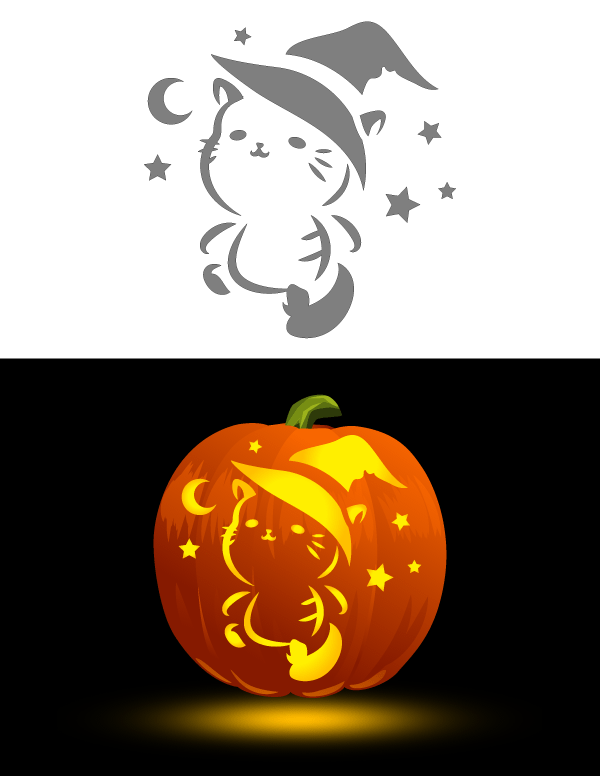 Printable Kawaii Cat Pumpkin Stencil