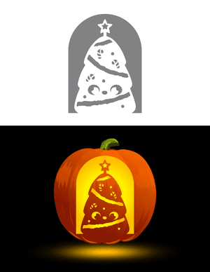 Kawaii Christmas Tree Pumpkin Stencil