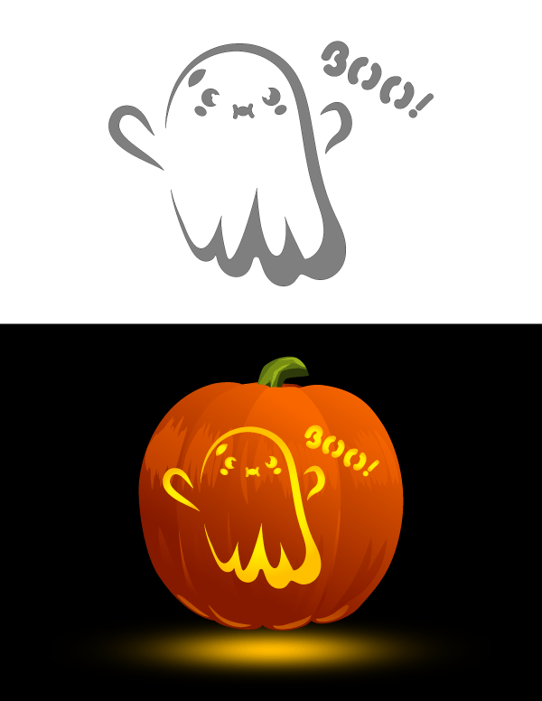 Printable Kawaii Ghost Pumpkin Stencil