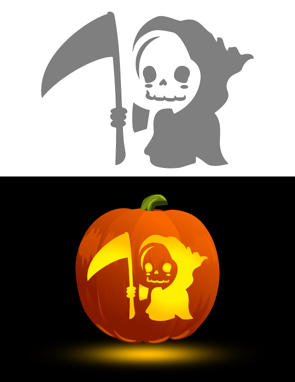 Printable Kawaii Grim Reaper Pumpkin Stencil