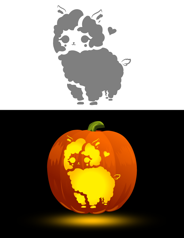 Printable Kawaii Llama Pumpkin Stencil