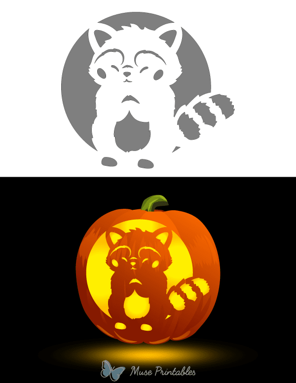 Kawaii Raccoon Pumpkin Stencil