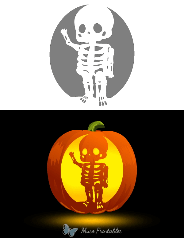 Kawaii Skeleton Pumpkin Stencil