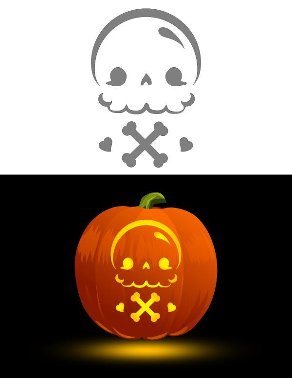 Printable Kawaii Skull Pumpkin Stencil