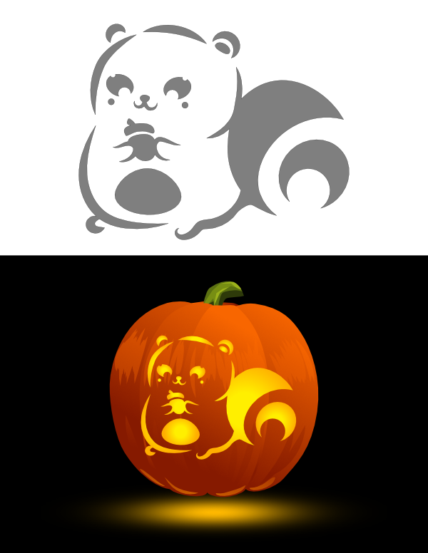 Kawaii Squirrel Pumpkin Stencil