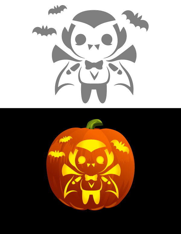 Printable Kawaii Vampire Pumpkin Stencil
