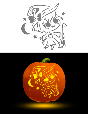 Kawaii Witch Pumpkin Stencil