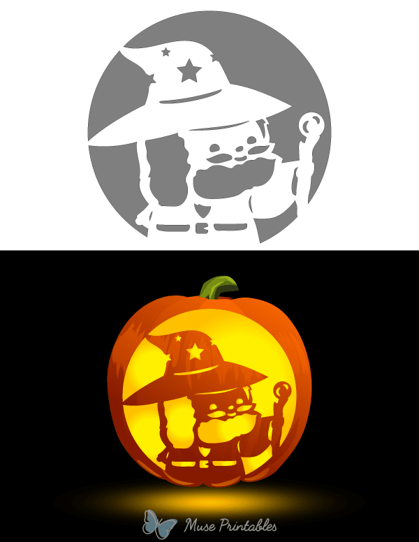 Kawaii Wizard Pumpkin Stencil