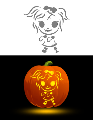 Kawaii Zombie Girl Pumpkin Stencil