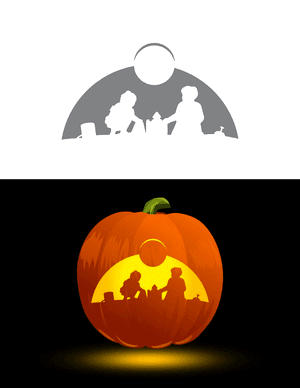 Kids Building a Sand Castle Pumpkin Stencil