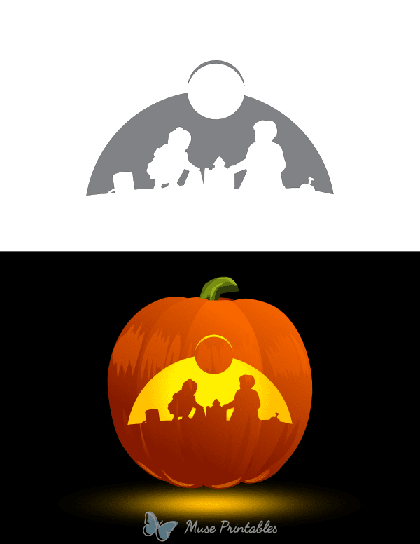 Kids Building a Sand Castle Pumpkin Stencil