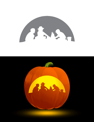 Kids Building Sand Castle Pumpkin Stencil