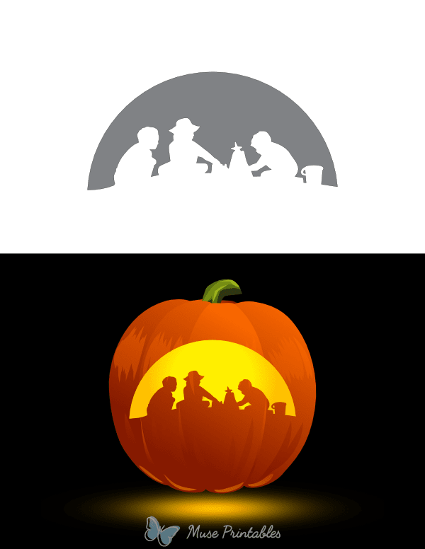 Kids Building Sand Castle Pumpkin Stencil