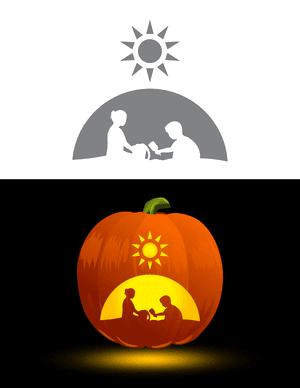 Kids on Beach Pumpkin Stencil